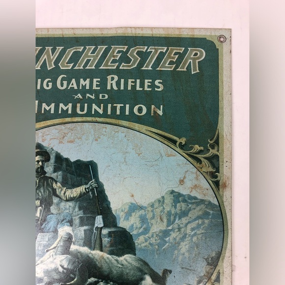 Winchester Big Game Rifles Ammo Hunter with Ram USA Collectible Tin Metal Sign - Picture 5 of 11
